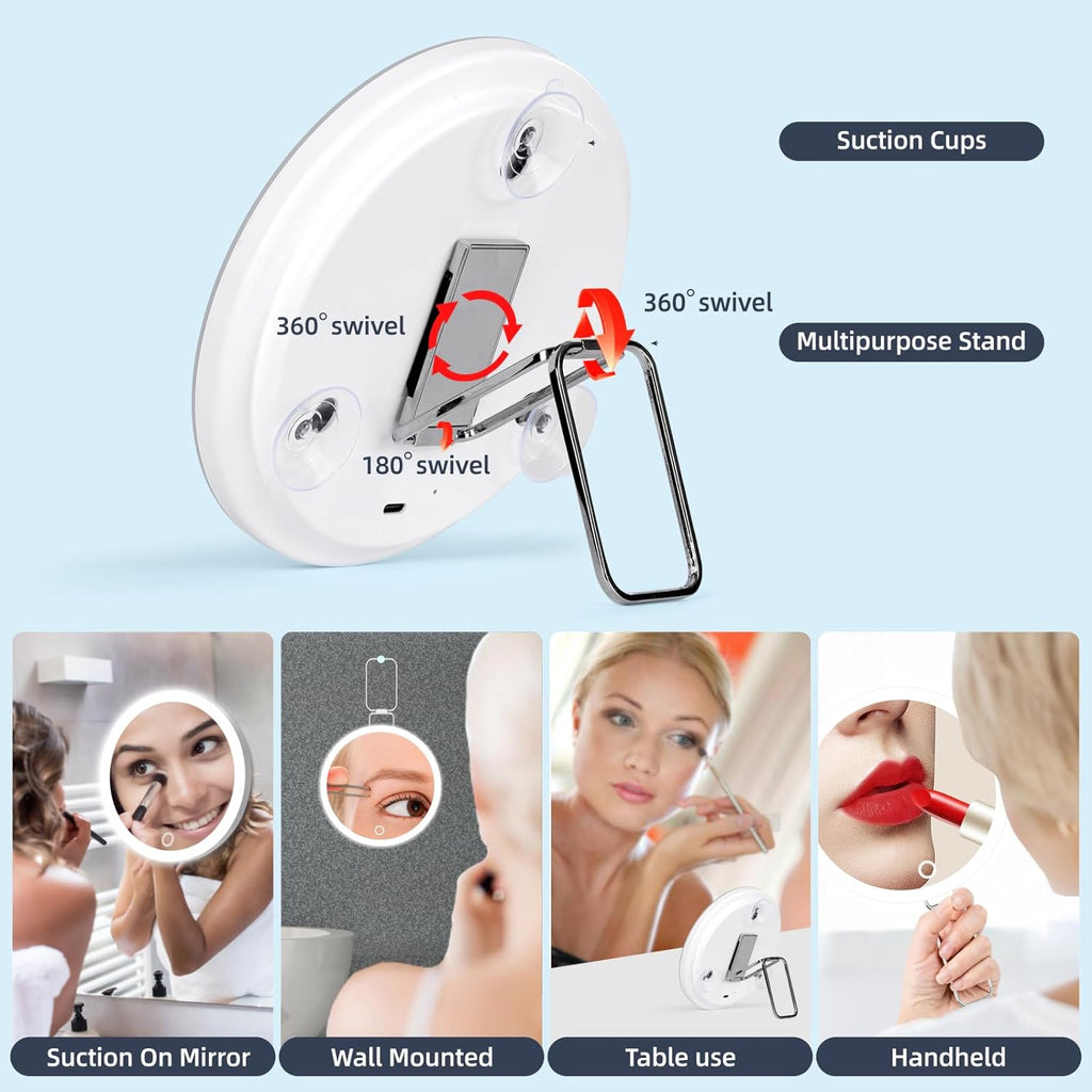 Rechargeable 30X LED Magnifying Mirror with 3 Colors Modes Dimming Light, 6" Makeup Mirror with 3 Suction Cups and 360 Table Stand