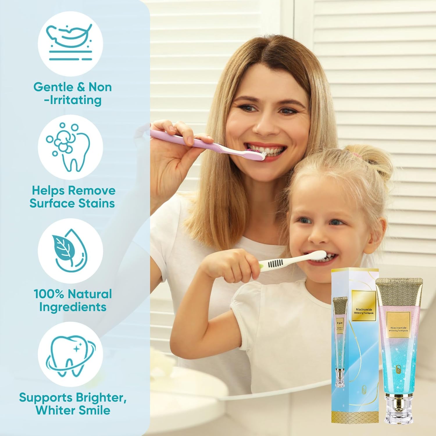 Niacinamide Whitening Toothpaste, Triple Action Whitening with Natural Gentle Care Deep Stains Radiant Smile Natural & Gentle Formula Fresh Breath (2)