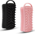 2 PC Silicone Body Scrubber, 2 in 1 Exfoliating Shower Bath Scrubber, Soft Silicone Loofah for Sensitive Skin, Shower Hair Scalp Massager, Easy to Clean, Lather Well (Black&Pink)