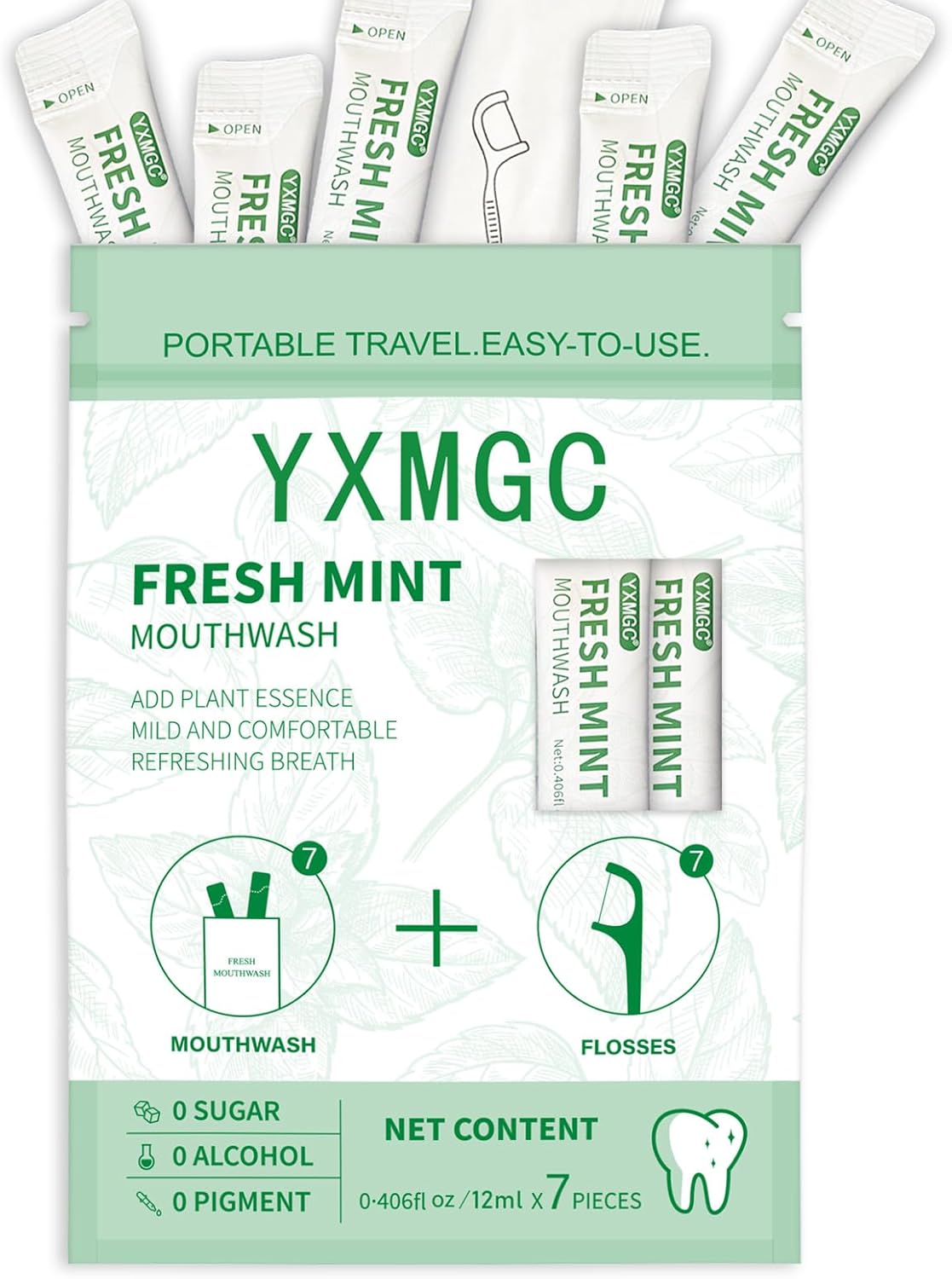 Travel Size Mouthwash Packets – Portable, Fresh Breath Anytime, Eliminates Bad Breath, Sugar-Free, Alcohol-Free, 7 Pack × 0.4 Fl Oz