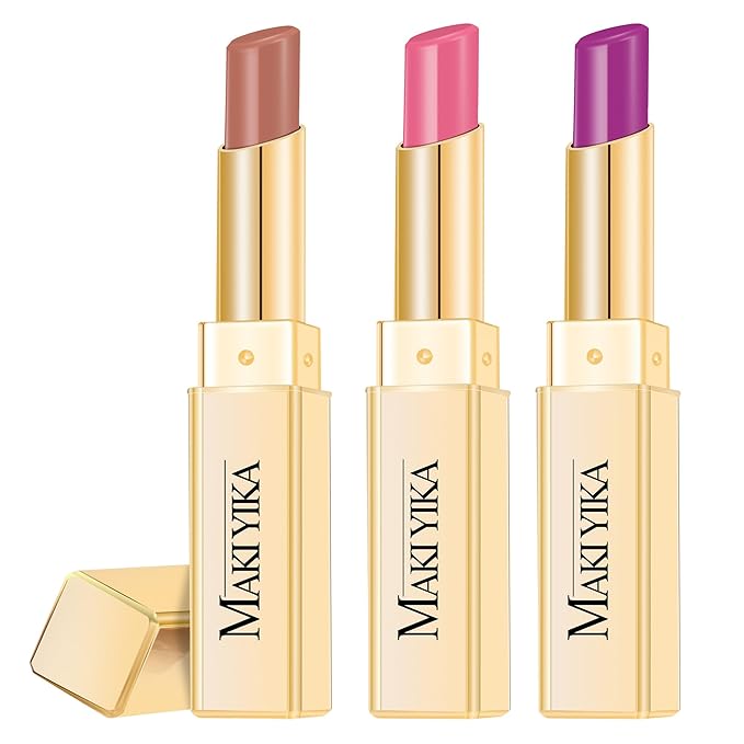 MAKI YIKA 3Pc Moisture Lipsticks for Women Nude Pink Purple Lipstick Hydrate Tinted Lip Balm for Dry Cracked Lips Glossy Lip Color, MA55/62/65