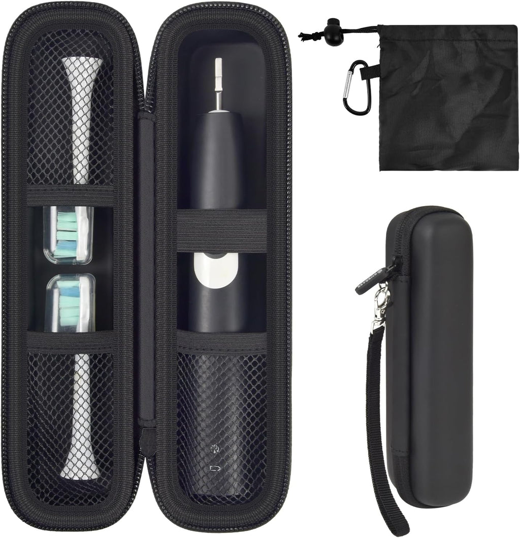 Toothbrush Travel Hard Case Compatible with Oral-B Pro 1000, 2000, 3000, 3500, 1500/ for Philips Sonicare ProtectiveClean 4100 5100 Electric Toothbrush with Mesh Pocket&Carabiner - Black (Bag Only)