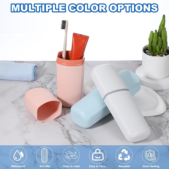 uxcell Travel Toothbrush Case, 7.9x2.7x1.4 Portable Travel Toothbrush Holder with Flat, Plastic Toothpaste Container for Bathroom, Gym, Business Trip, Camping, Sky Blue