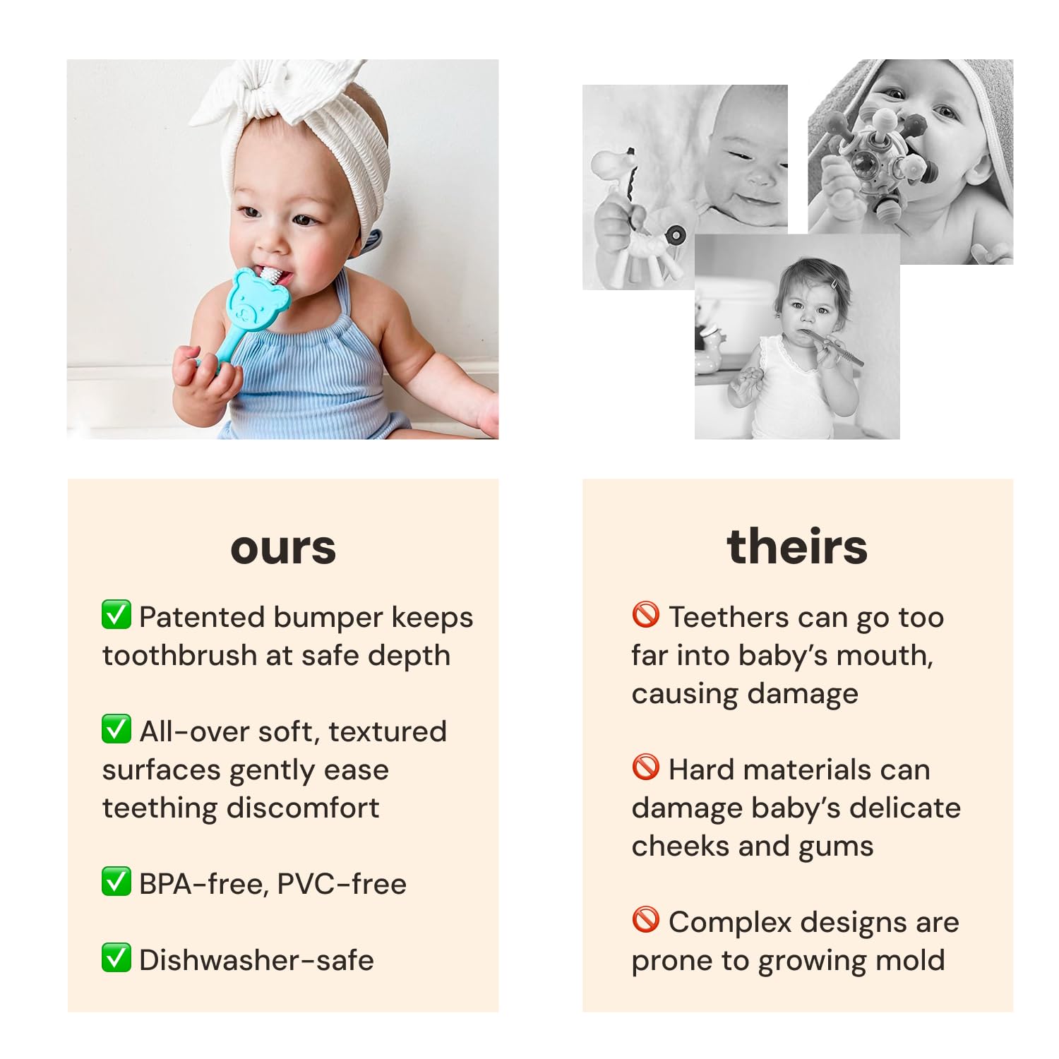 oogiebear Infant-to-Toddler Training Teether Toothbrush - 0-2 Years - 360° Soft Silicone, Promotes Safe Brushing, Baby & Kids Health - Teddy Bear Design Oral Care - 1 Unit