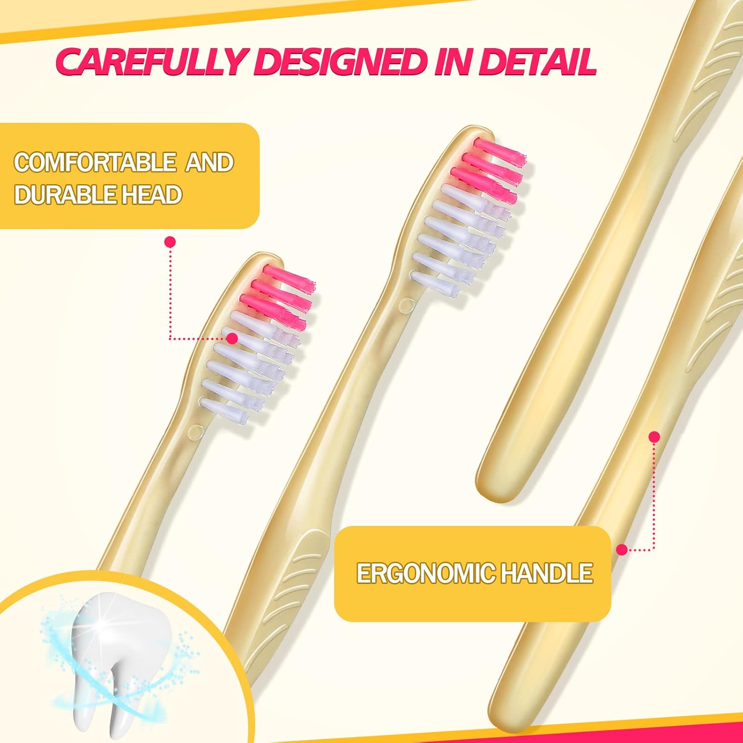 Tessco 500 Pcs Disposable Toothbrushes Individually Wrapped Soft Bristle Tooth Brush Set Travel Toothbrushes Bulk for Adults Oral Hygiene Dental Care Camping Guestroom Hotel(Yellow)