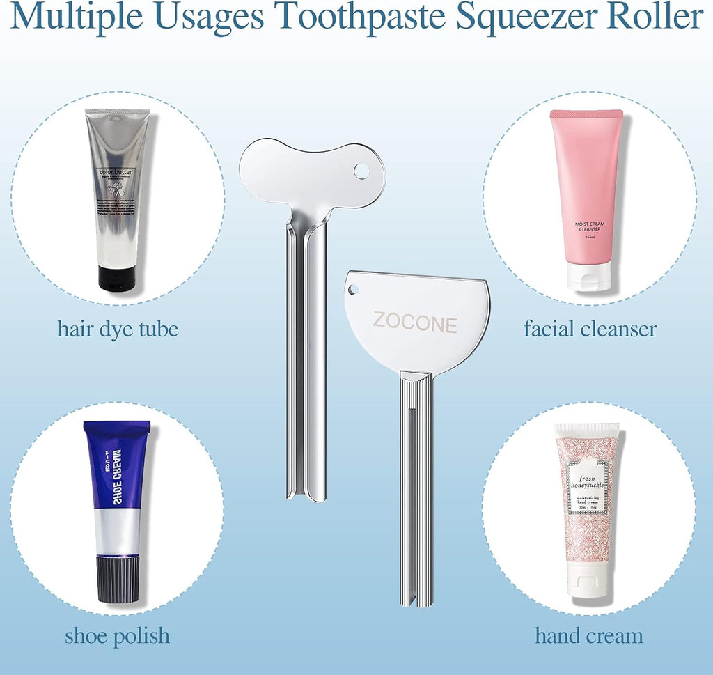 ZOCONE Toothpaste Squeezer, 6pcs Metal Tube Squeezer Key Stainless Steel Toothpaste Roller Tube Wringer for Paint, Cream, Cosmetic and Hair Dye(E)