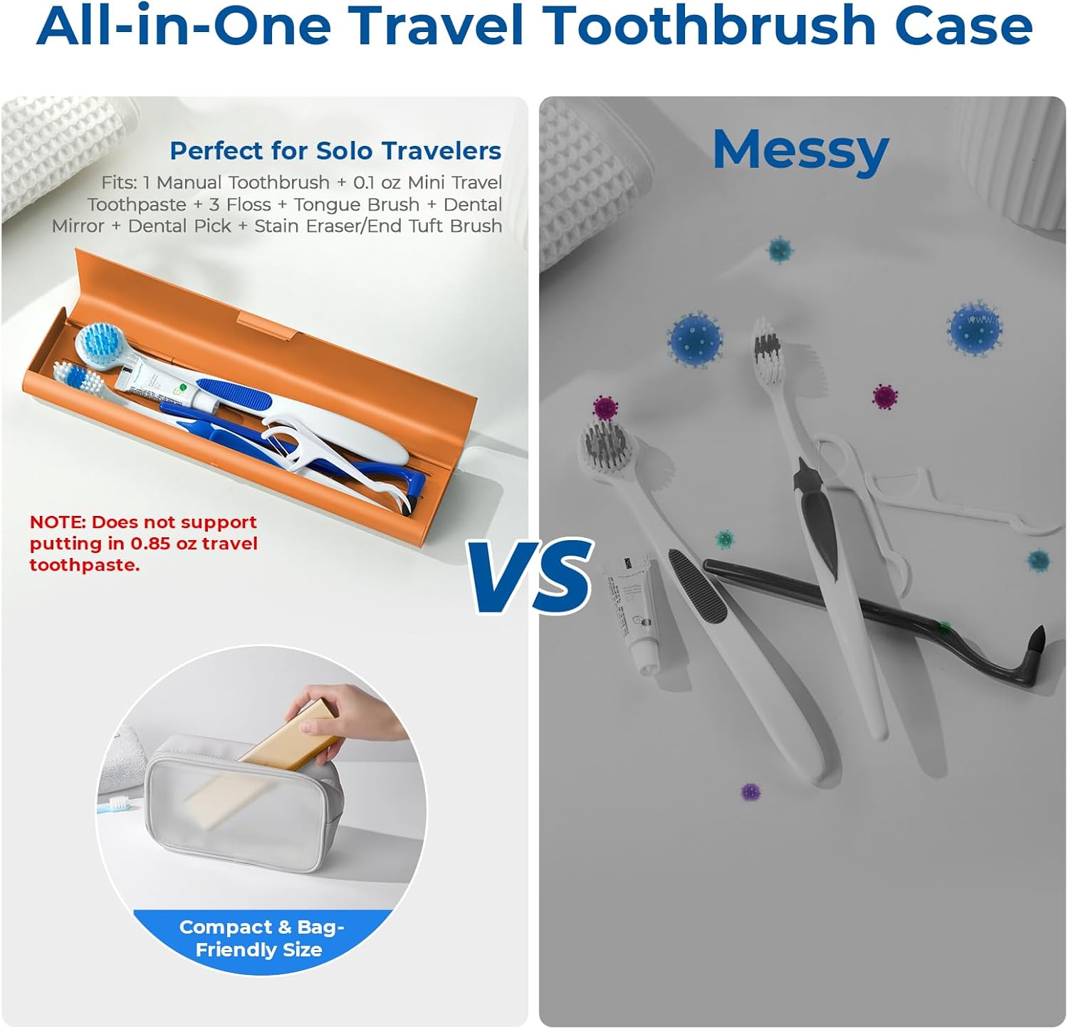 Wider Aluminum Toothbrush Travel Case, Portable Travel Toothbrush Holder, Durable Manual Toothbrush Box Container for Traveling, Bathroom, Camping, Business Trip-Not for 0.85oz Toothpaste, Orange
