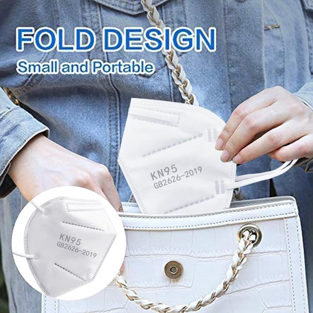 100PCS KN95 Face Masks 5 Layer Filter Efficiency≥95% with Elastic Ear Loop and Nose Bridge Clip Breathable Mask White