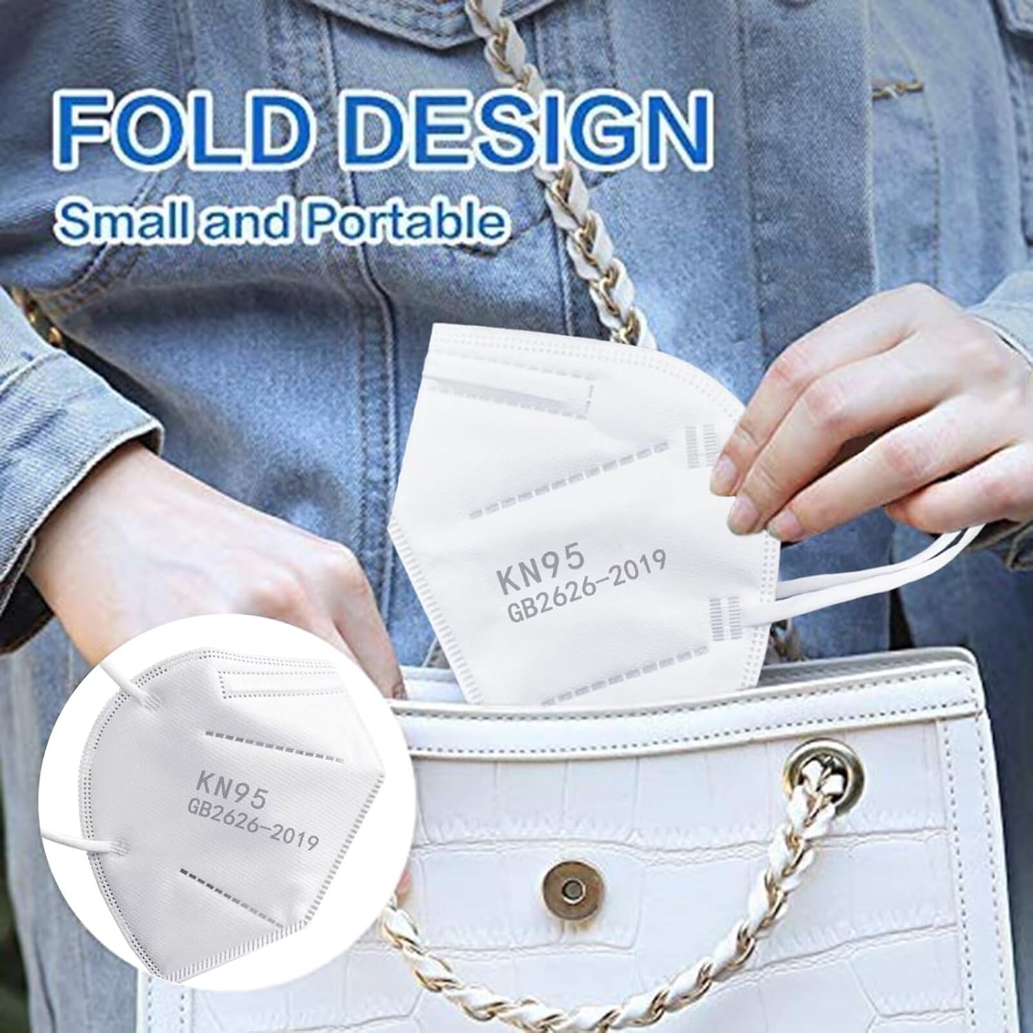 100PCS KN95 Face Masks 5 Layer Filter Efficiency≥95% with Elastic Ear Loop and Nose Bridge Clip Breathable Mask White