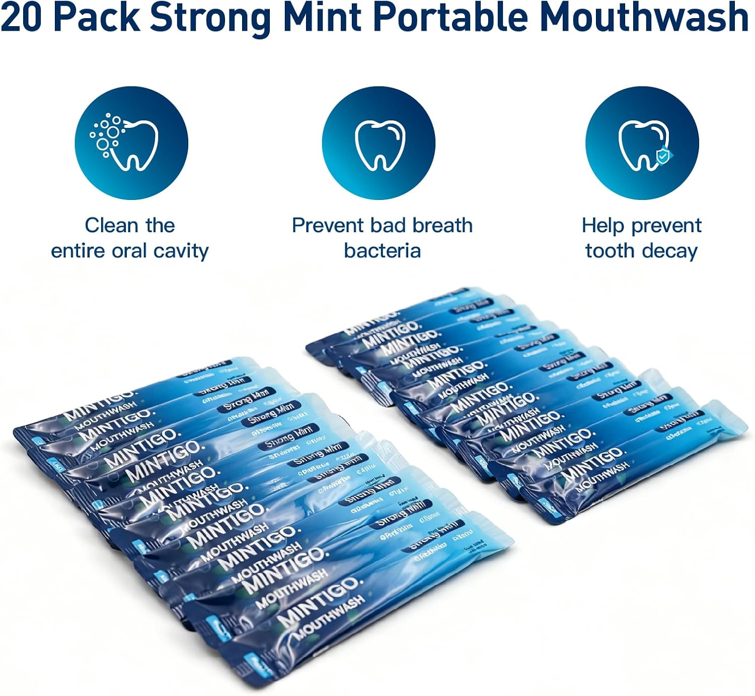 Mouthwash Travel Size Portable Packets to Go, Alcohol Fluoride Free Strong Mint for Travel Essentials, Travel Mouth Wash for Superior Oral Hygiene, 20 Individual Travel Mouthwash Packets (Pack of 20)