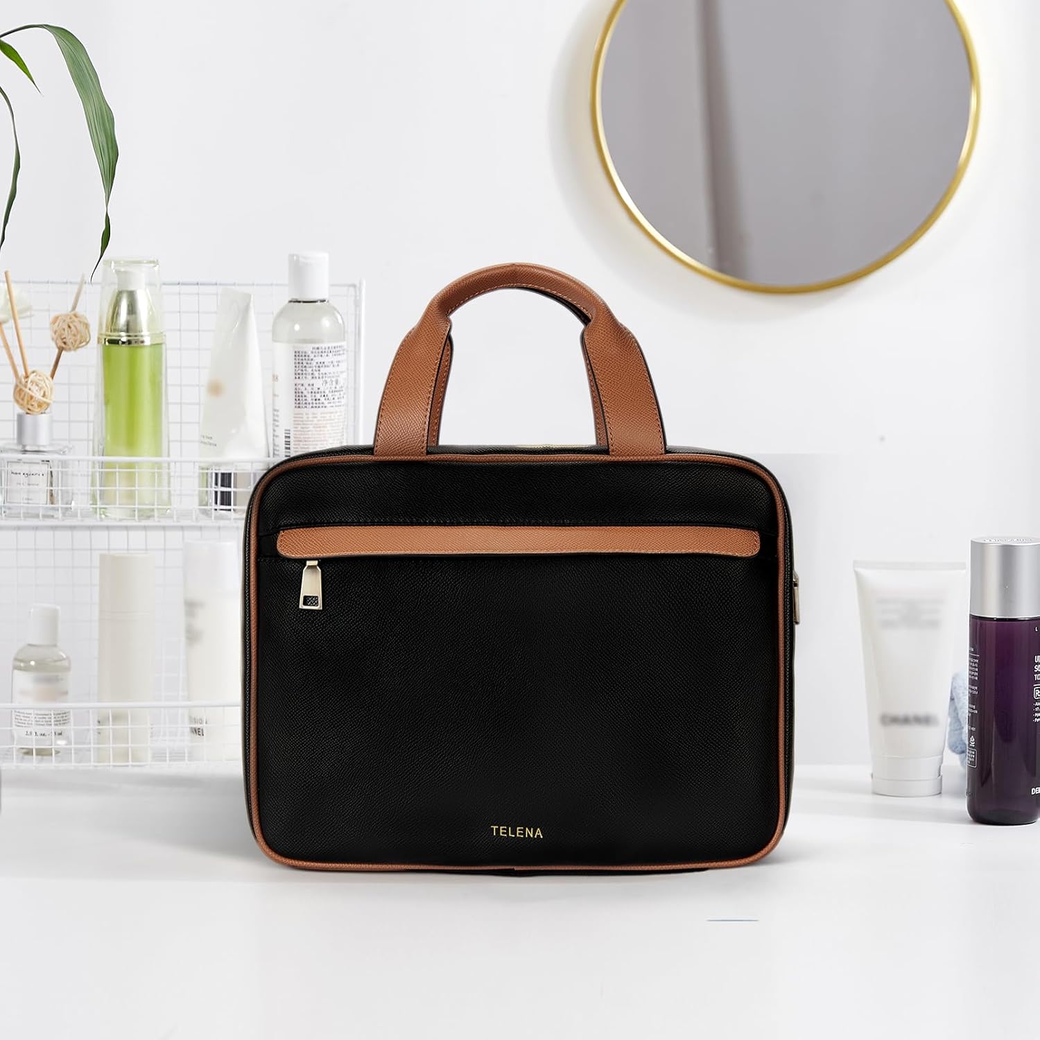 Telena Travel Toiletry Bag for Women with Hanging Hook, Water-resistant Cosmetic Bag Travel Organizer for Accessories, Toiletries, Shampoo