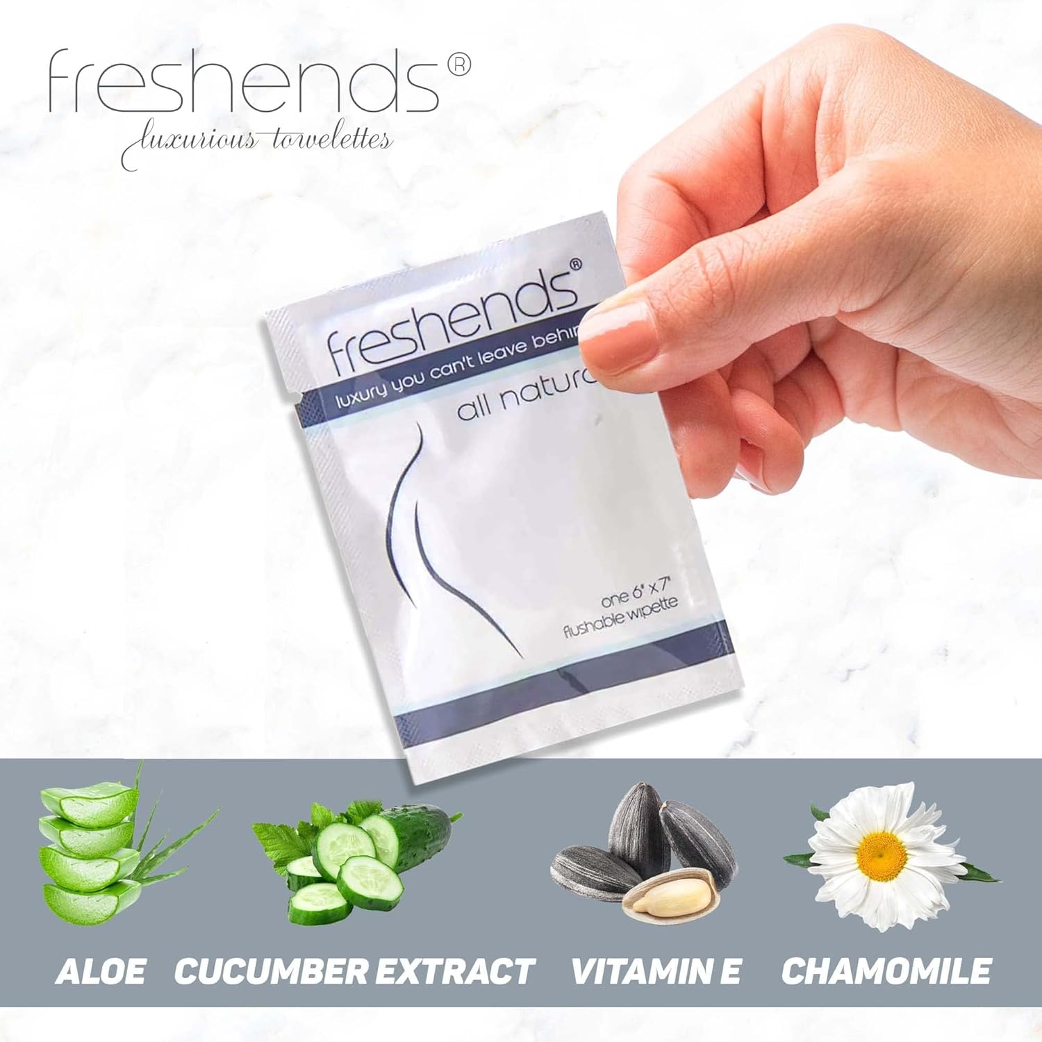 Freshends Luxurious Towelette Bundle Flushable Wipes for Adults - Personal Care Bathroom, Individually Packed Wet Tissues - Travel Wipes (50-Pack, Gray/Blue)