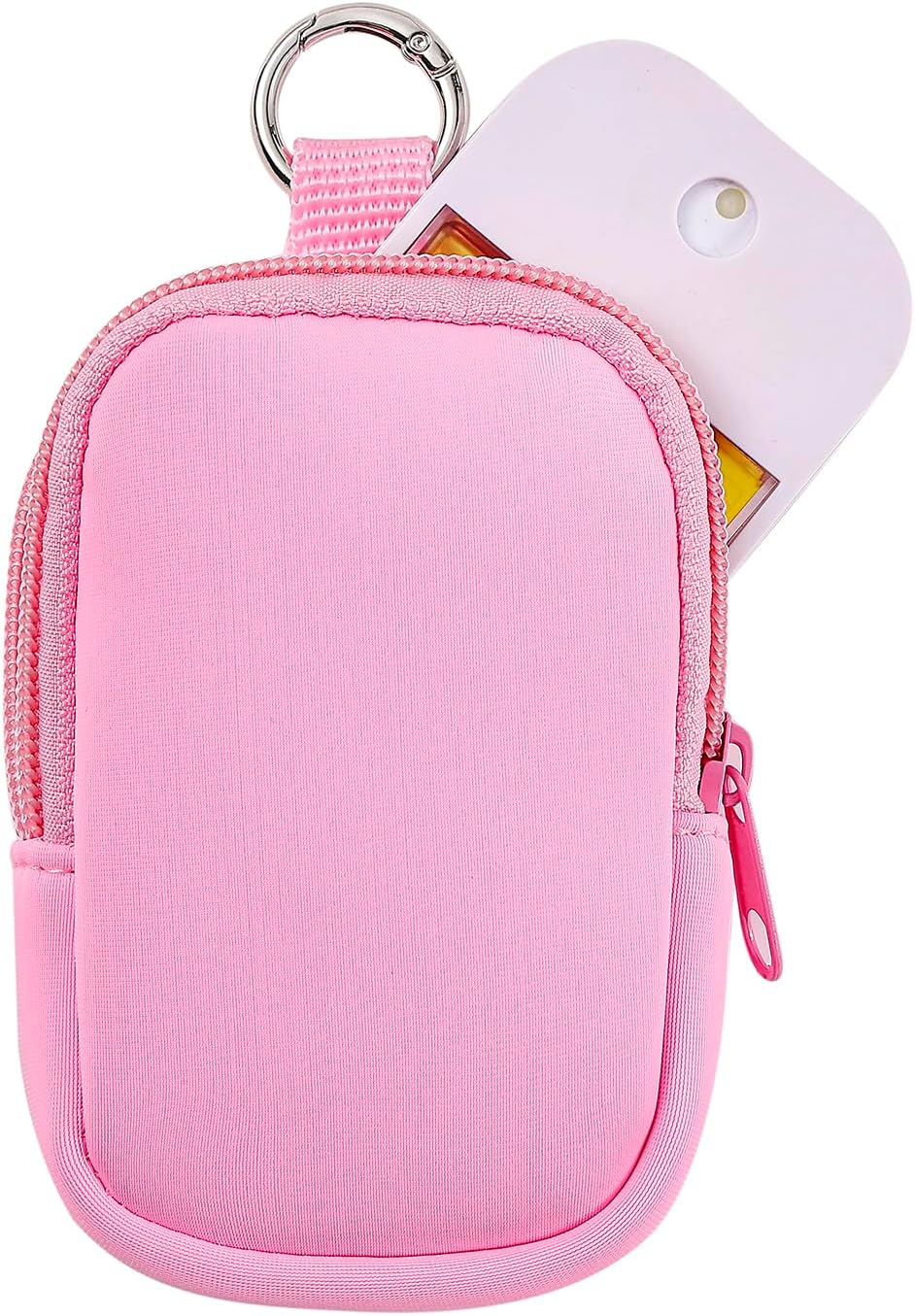 2Pcs Small Makeup Bag, Mini Portable Travel Cosmetic Bag, Soft Neoprene Makeup Pouch with Zipper, Fashion Accessory with Snap Hook, Cute Coin Purse Lipstick Cosmetic Travel Organizer(Black+ Pink)