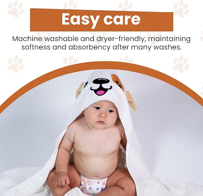 Premium Hooded Towel - 500GSM Viscose derived from Bamboo Cotton Baby Towels - Ultra Soft & Absorbent, Extra Large 35” x 35”, Hypoallergenic, Machine Washable Toddler Towel - Dog