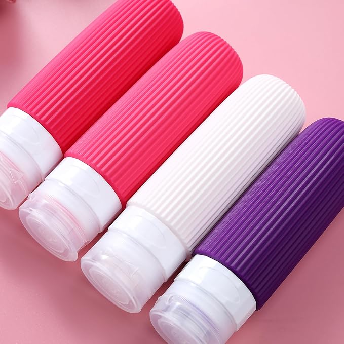 Travel Bottles for Toiletries, Tsa Approved 3oz Portable Travel Bottles, BPA Free Leak Proof Squeezable Silicone Travel Size Containers, Travel Accessories with Clear Toiletry Bag (4 Pack)
