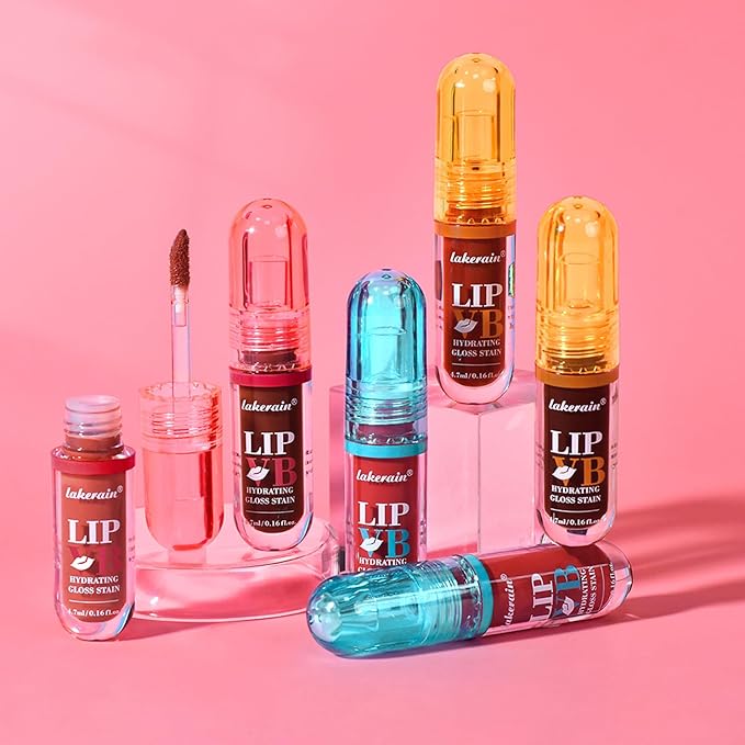 LIP VB Hydrating Gloss Stain – Lip Tint Gloss with 12HR Hydration Long-Lasting Moisture & Shine, Smooth Lip Stain with Glossy Finish, Non-Sticky, Rich Color for All Skin Tones (#4 DRIPPING IN ROSE, 1)