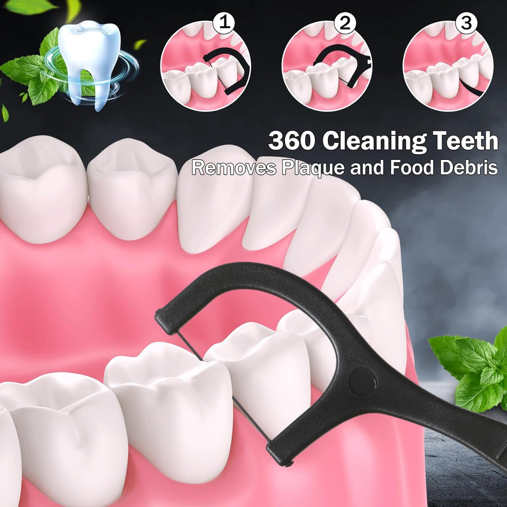 Maxcheck 2000 Count Floss Picks Bulk Natural Dental Floss Picks Toothpicks Sticks High Pull Tooth Flosser Sustainable for Teeth(Black)