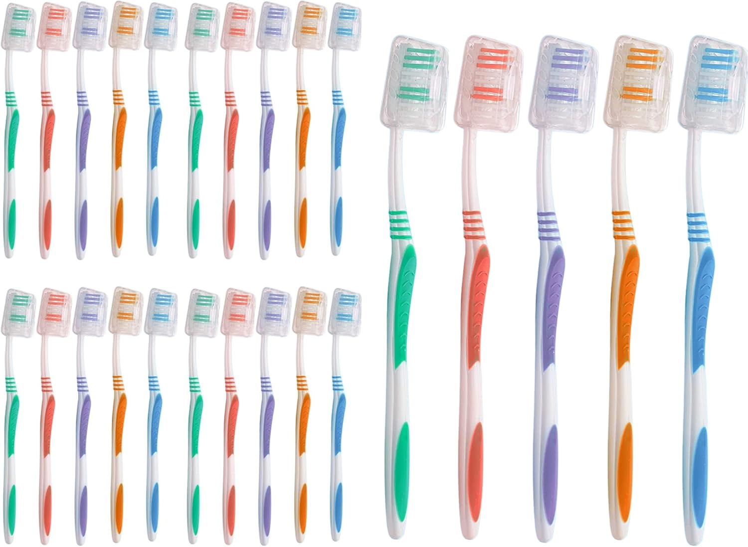 Urban Essentials Bulk Toothbrush Package with Covers | Premium Quality Individually Wrapped Colorful Tooth Brushes | Medium Soft Toothbrush Hygienic Cap for Donations, Travel, Hotels (25 Pack)