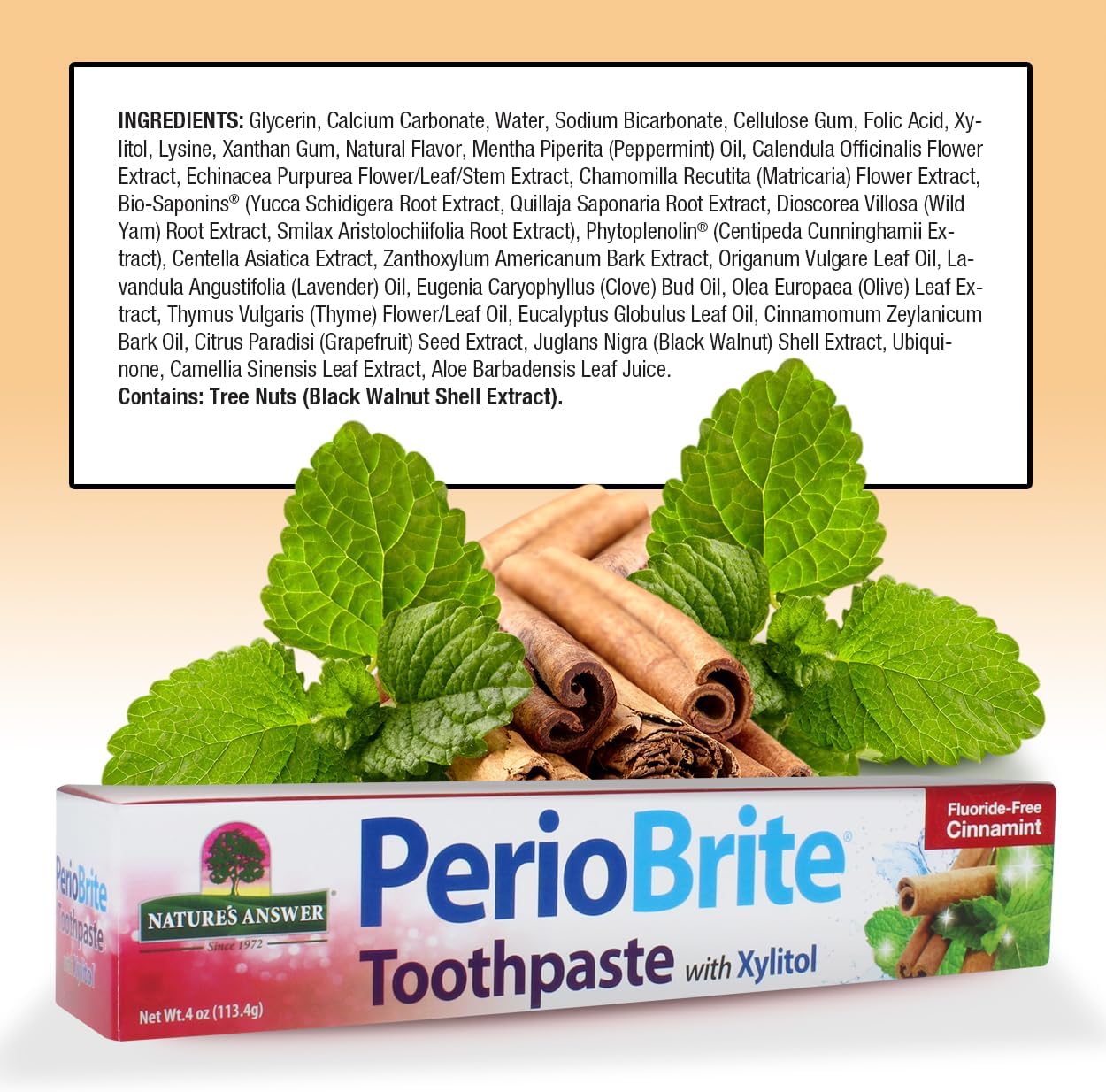 Nature's Answer Periobrite Cinnamint Toothpaste | Soothes & Refreshes | Alcohol-Free, Gluten-Free, Fluoride-Free Soy-Free & Vegetarian | No Artificial Sweeteners or Preservatives 4oz (2 Pack)