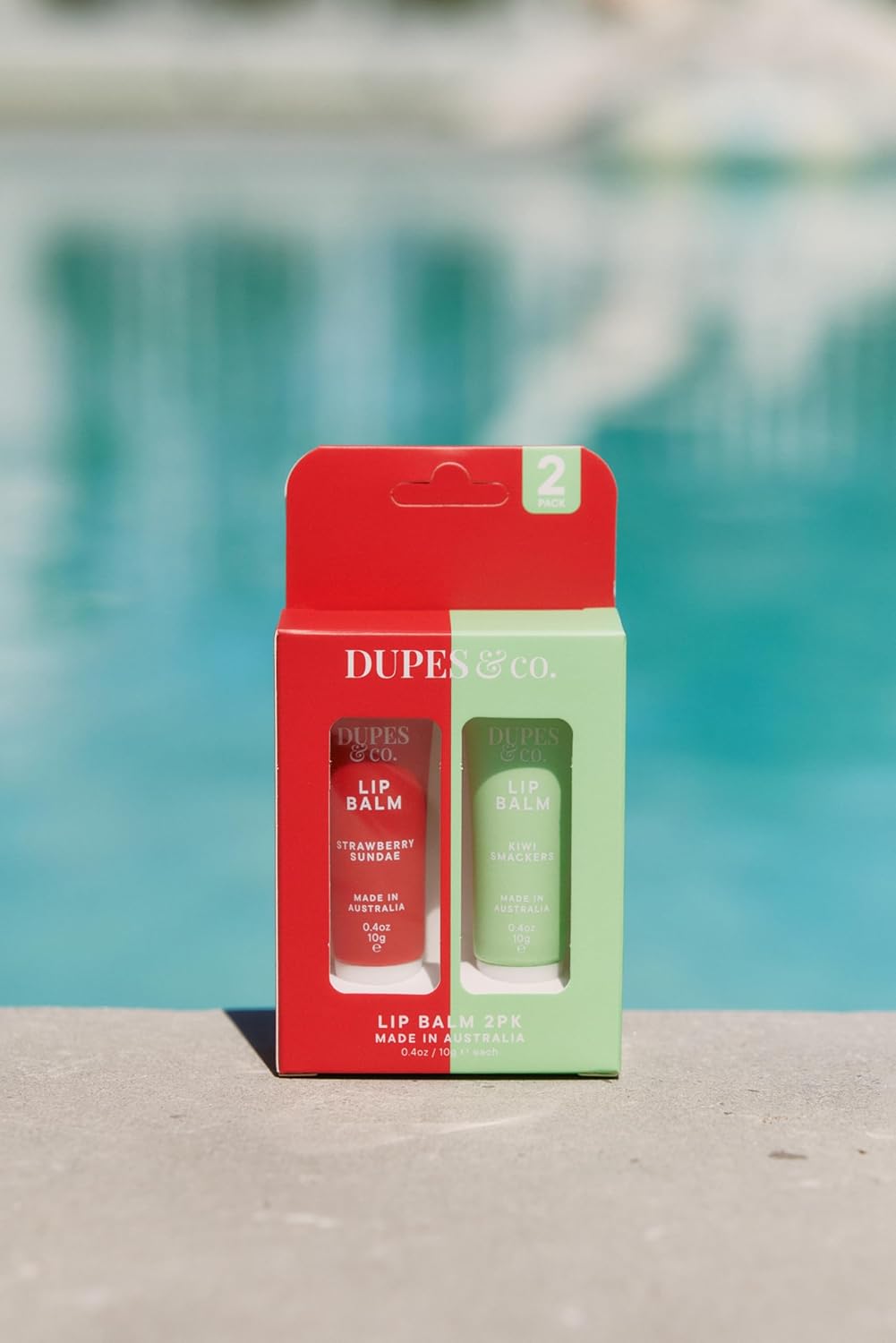 Dupes & CO. Lip Balm 2-Pack – Strawberry Sundae & Kiwi Smacker | Hydrating, Nourishing & Softening | Fruity Flavored, Moisturizing Lip Care | 2 x 0.4 oz | Made in Australia