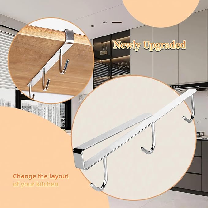 Mug Hooks Under Cabinet , 304 Stainless Steel Cup Hooks for Hanging Under Shelf, Mug Organizer Rack with 6 Hooks for Displaying Mugs, Coffee Cups and Kitchen Utensils,Fit for 0.8" or Less thickness