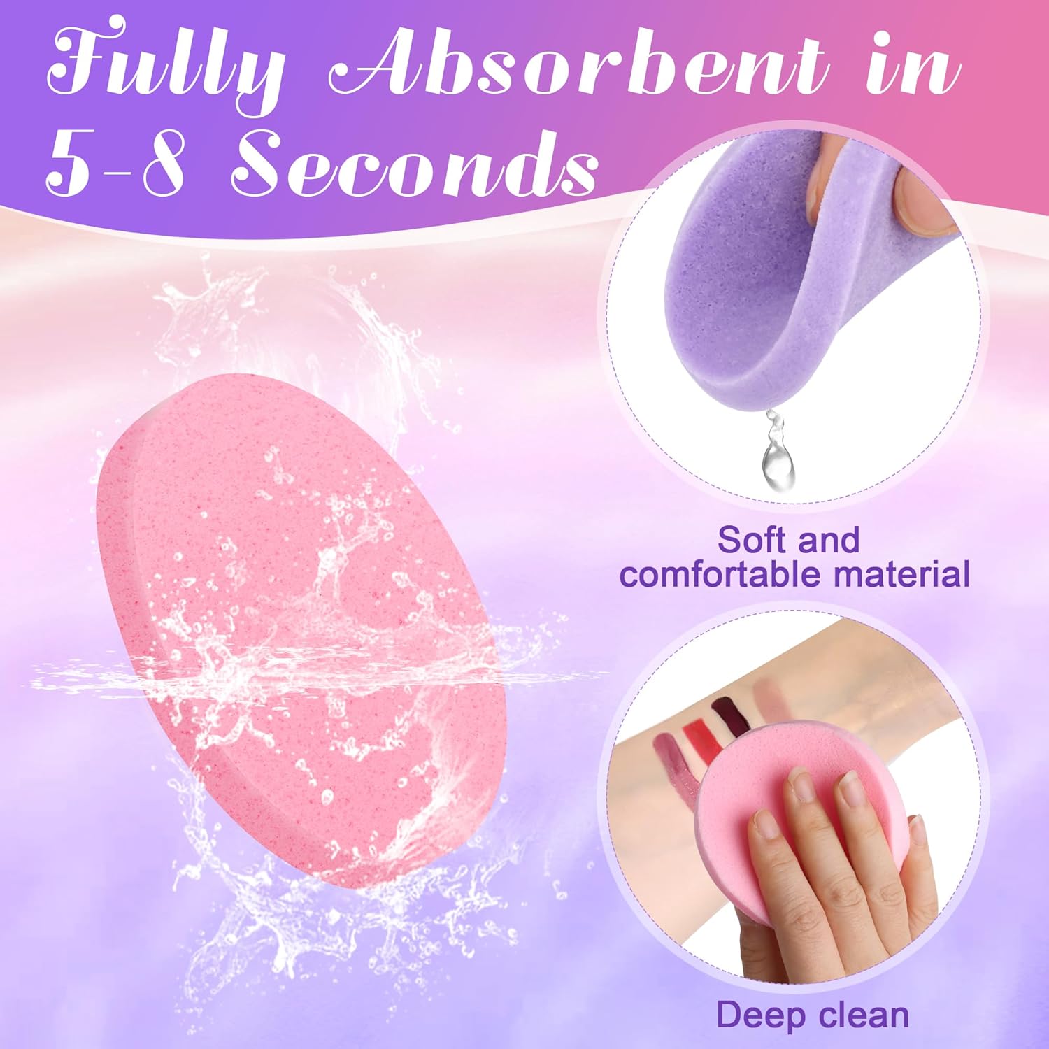 120 Pcs Facial Sponge Compressed, Luxiv Face Cleansing Sponge Estheticians Compressed Makeup Facial Sponge Round Wash Face Sponges for Women Compress Exfoliating Removal Sponge (Purple+pink)