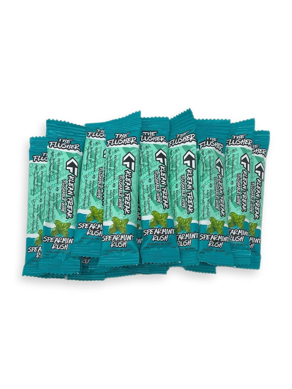 THE KLEAN FREAK FLUSHER - Flushable Wipes For Adults & Kids - 100% BIODEGRADABLE Individual Wrapped Travel WET Wipe for Toilet - Soothing Aloe & Witch Hazel - Alcohol Free 20 Pack - Spearmint Rush