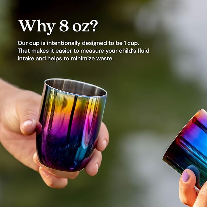 Ahimsa Stainless Steel Kids Cup, Pediatrician Designed, Colorful Toddler Cups for Open Cup Training, 8oz, 100% BPA Free & Dishwasher Safe, Single Rainbow