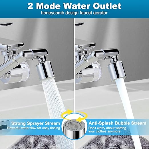 1440º Sink Water Filter Faucet Extender Telescopic, Splash-proof Sink Faucet Extender with Filter, Reduce 99% Chlorine, 2 Modes Spray Attachment for Kitchen/Bathroom/Toddlers, 8Pcs Replacement Filter