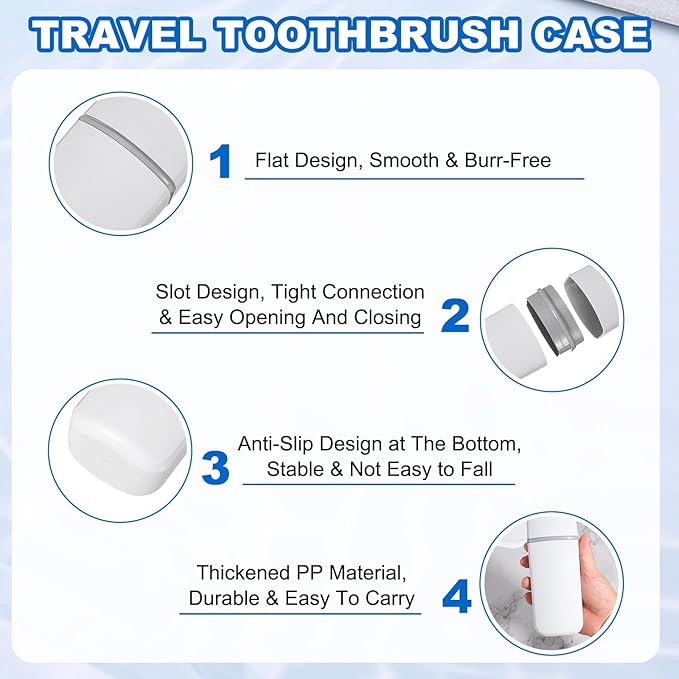 uxcell Travel Toothbrush Case, 7.9x2.7x1.4 Portable Travel Toothbrush Holder with Flat, Plastic Toothpaste Container for Bathroom, Gym, Business Trip, Camping, White