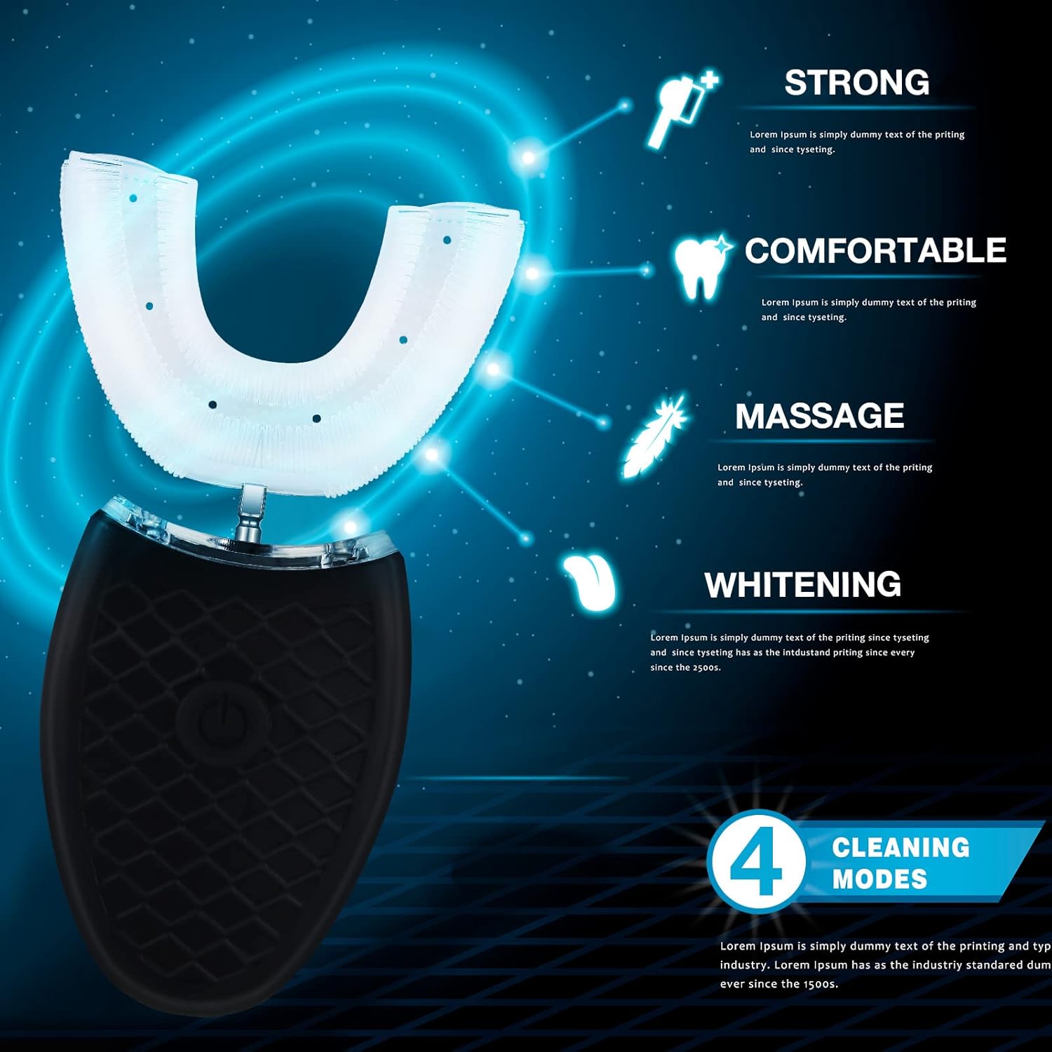 2 Pieces Ultrasonic Electric Toothbrush Adults U Shaped Automatic Toothbrushes for Teeth Whitening, 3 Brush Heads, Whole Mouth 360 Degree Cleaning Hands Rechargeable IPX7 Waterproof (No Base)