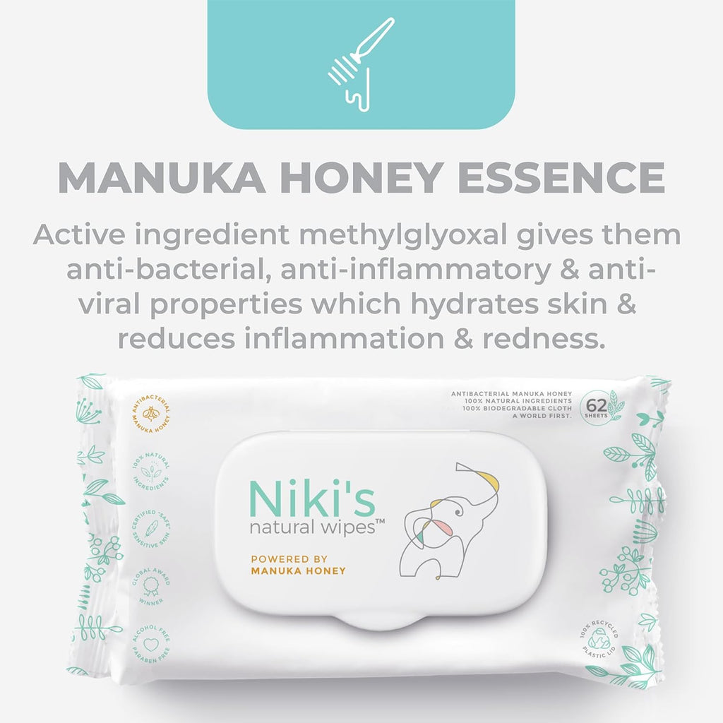 Niki's Natural Baby Wipes | Sensitive Organic Baby Wipes | Made with Manuka Honey and Coconut Oil, No Added Scents | EWG Verified | 744 Wipes (12 Pack x 62 Count Wipes) Baby Wipes Bulk