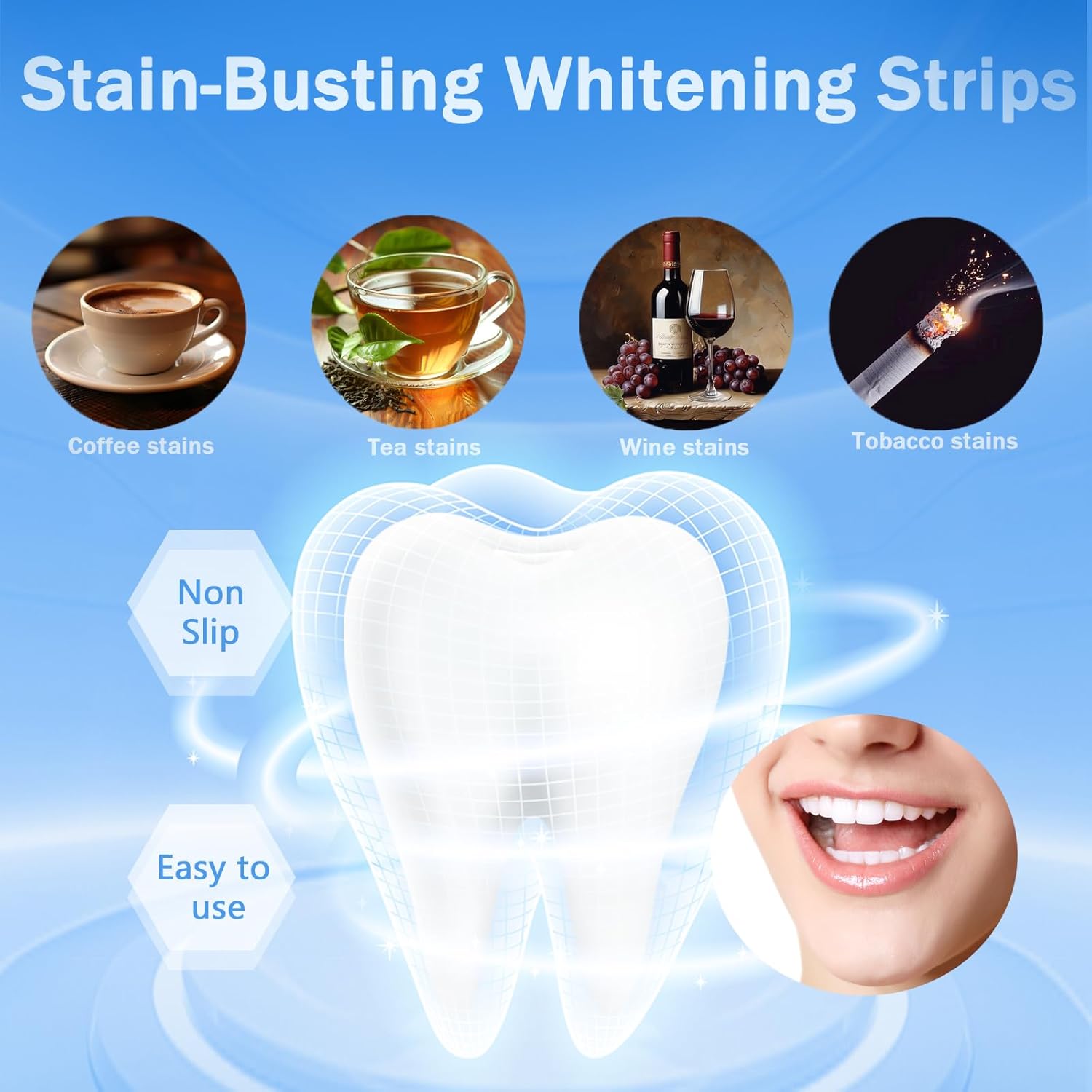 Teeth Whitening Strips Kit, 28 Pieces White Strips for Non Sensitive Tooth, Trras Bandas Blanqueadoras De Dientes, Wine White Wipes for Teeth to Remove Coffee Smoking Soda Stain - 14 Treatment