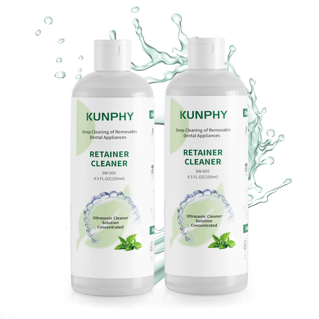 KUNPHY Ultrasonic Retainer Cleaner Solution Concentrate - 2 Pack Value Bundle, Professional Cleaning for Retainers, Dentures, Invisible Aligners, Mouth Guards, Removes Odors & Stains, 16 oz (Mint)