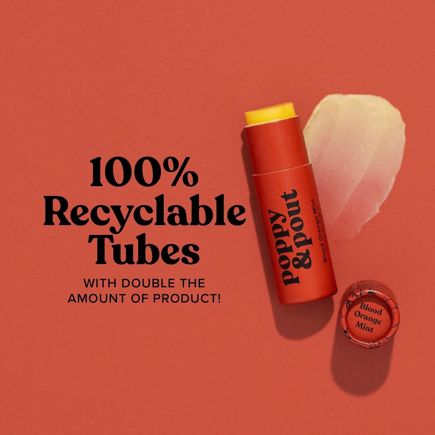 Poppy & Pout Blood Orange Mint Jumbo Lip Balm | All Natural Lip Balms & Moisturizers | Hydrates with Beeswax, Vitamin E, Organic Coconut Oil | Cruelty-Free | Lip Balm in Recyclable Cardboard Tube