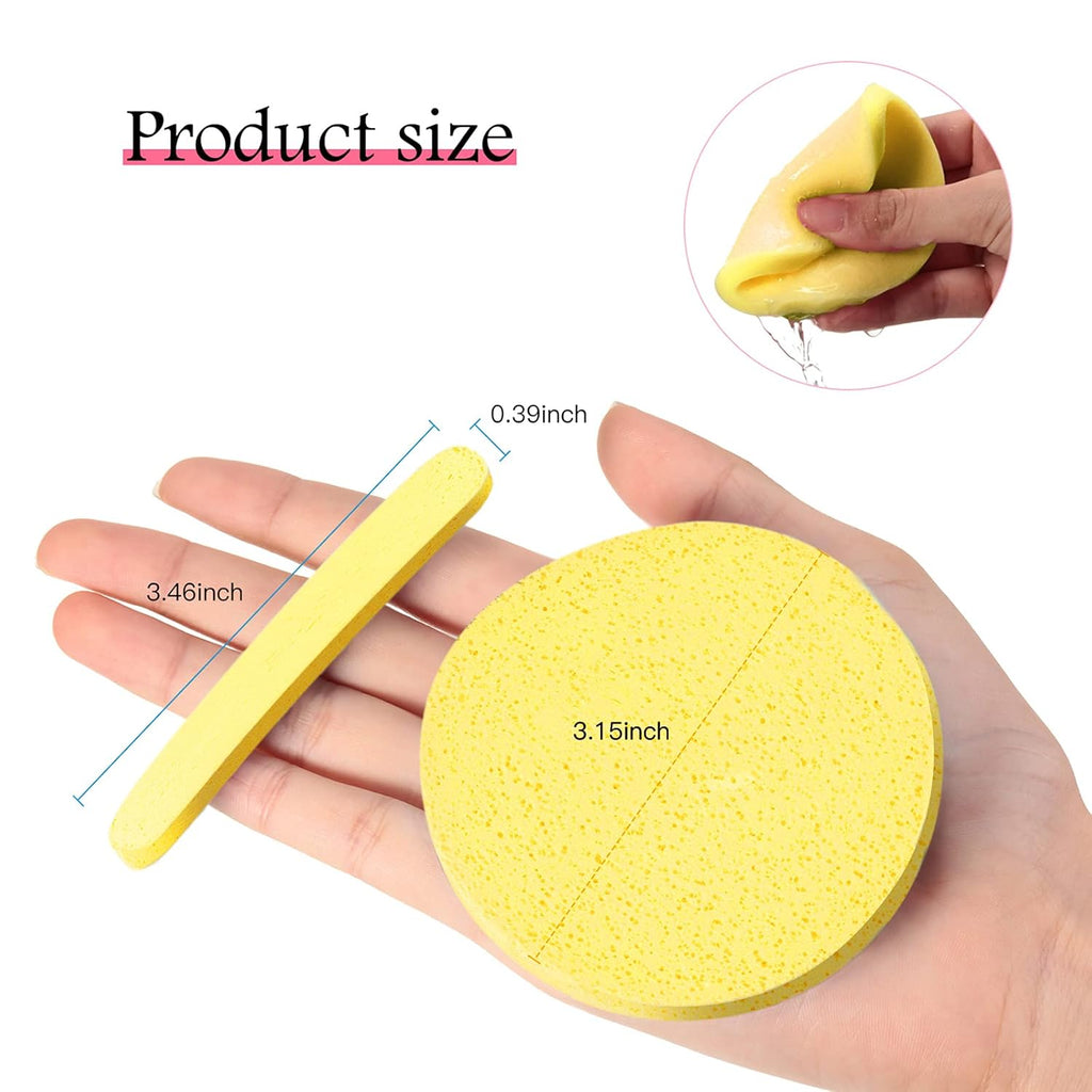 Patelai 120 Pieces Compressed Facial Sponge for Estheticians Face Makeup Removal Cleansing Sponge Pad Exfoliating Spa Wash Round Facial Cleansing Pads Supplies(Yellow)