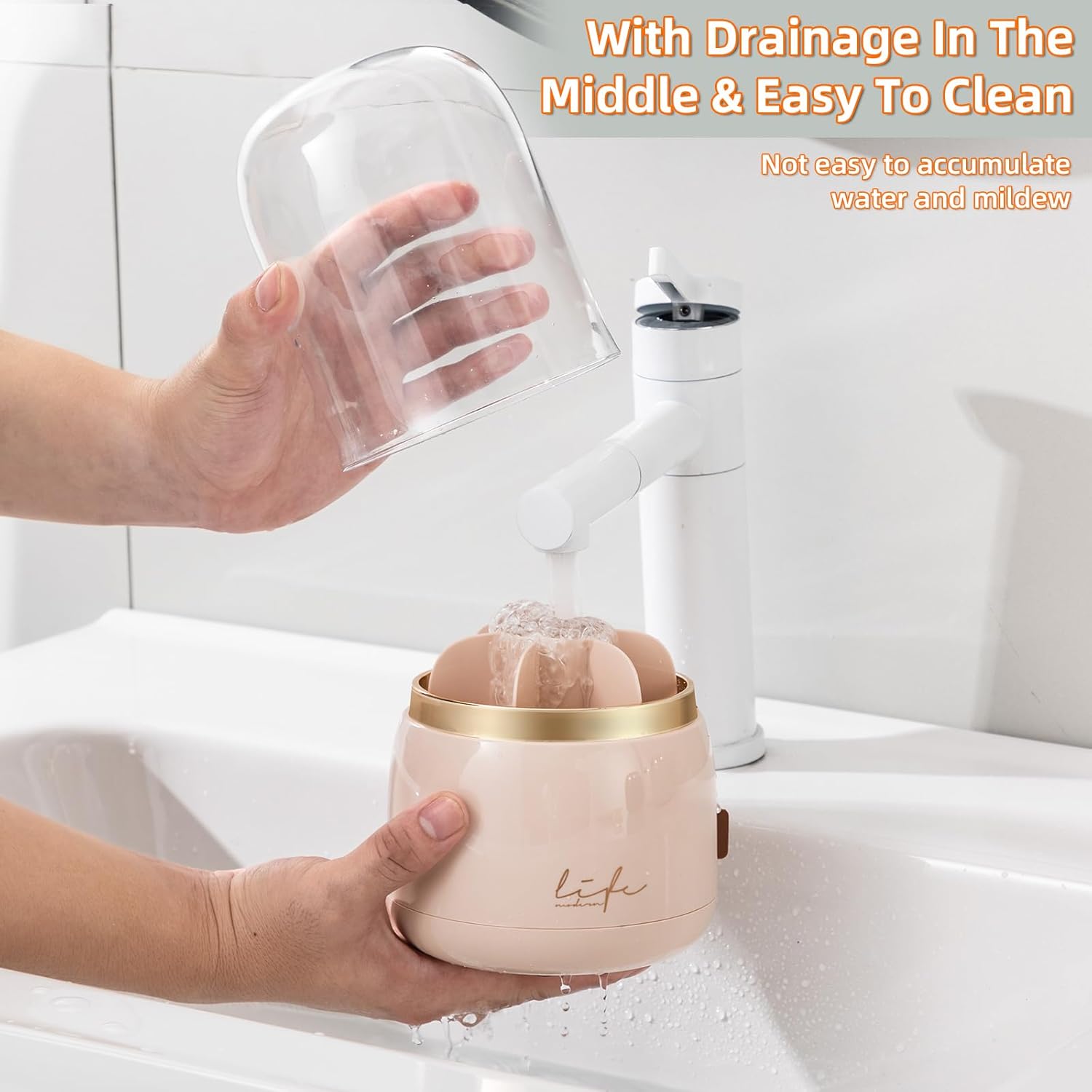 Toothbrush Holders for Bathrooms, Rotating 7 Slots Electric Toothbrush Holders with Cover, Countertop Toothpaste Organizers (Pink)