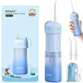 Portable Water Flosser for Teeth Cleaning - Cordless Dental Pick Electric Oral Irrigator for Travel, Kids, with 3 Modes 8 Pressure Settings, 2 Tips, 150ML, Mini Size, IPX7, Gradient Blue