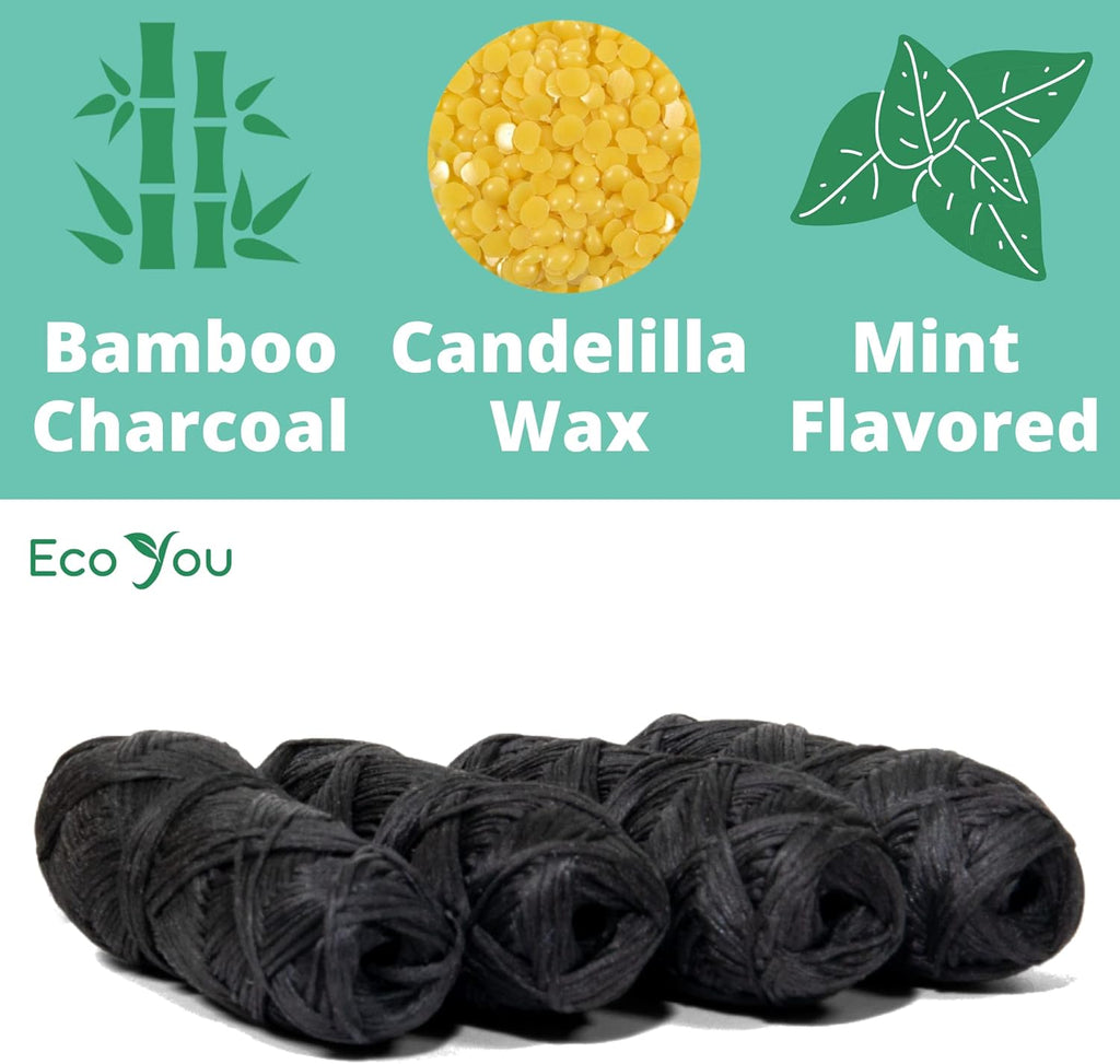 Bamboo Charcoal Dental Floss | Mint & Candelilla Wax | Vegan & Biodegradable (4 Refills Pack) | Pfas Free
