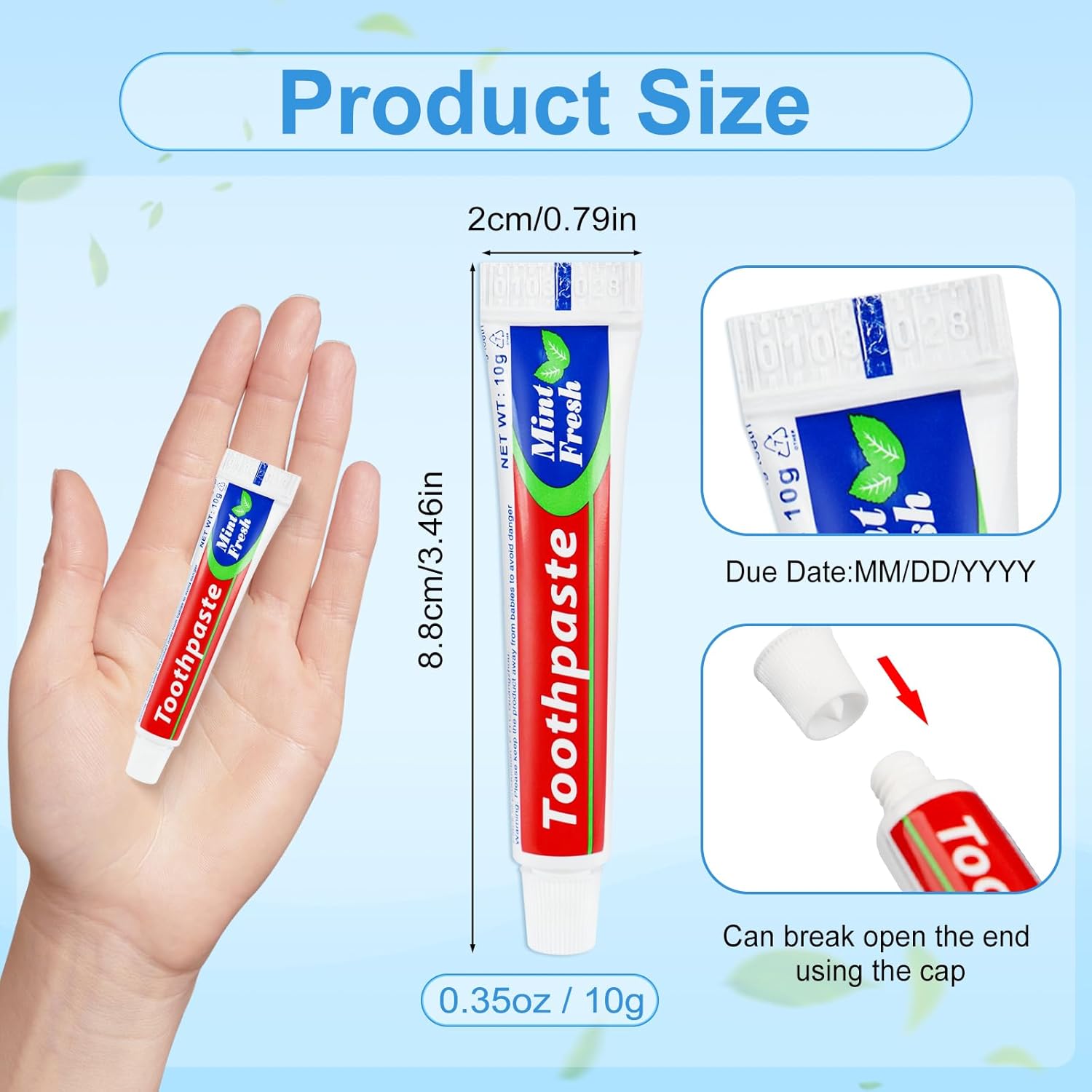 10 Tubes Bulk Travel Size Mini Toothpaste, 0.35 oz Disposable Mint Flavor Pocket Teeth Paste Small Essential Toothpaste for Travel, Home/Hotel/Guests/Charity/Homeless/Camping Oral Care (Single Use)