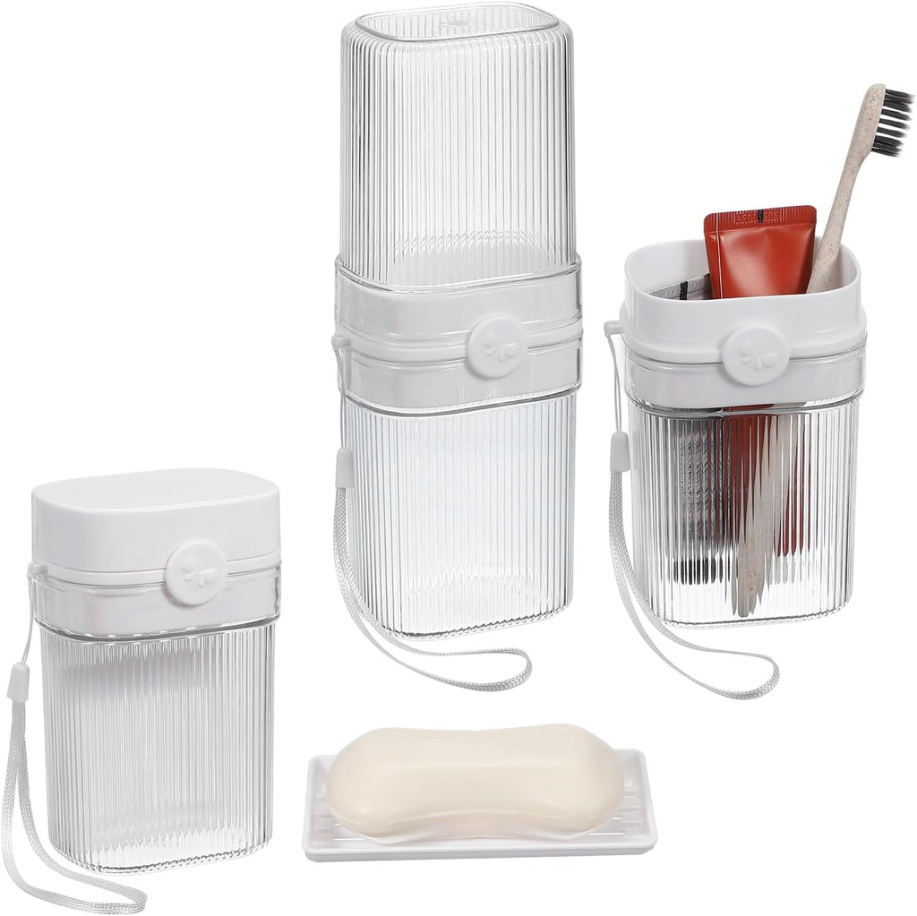 uxcell Travel Toothbrush Case Set, Leakproof Soap Holder with Lid and Portable Travel Toothbrush Holder for Bathroom, Gym, Business Trip, Camping (White)