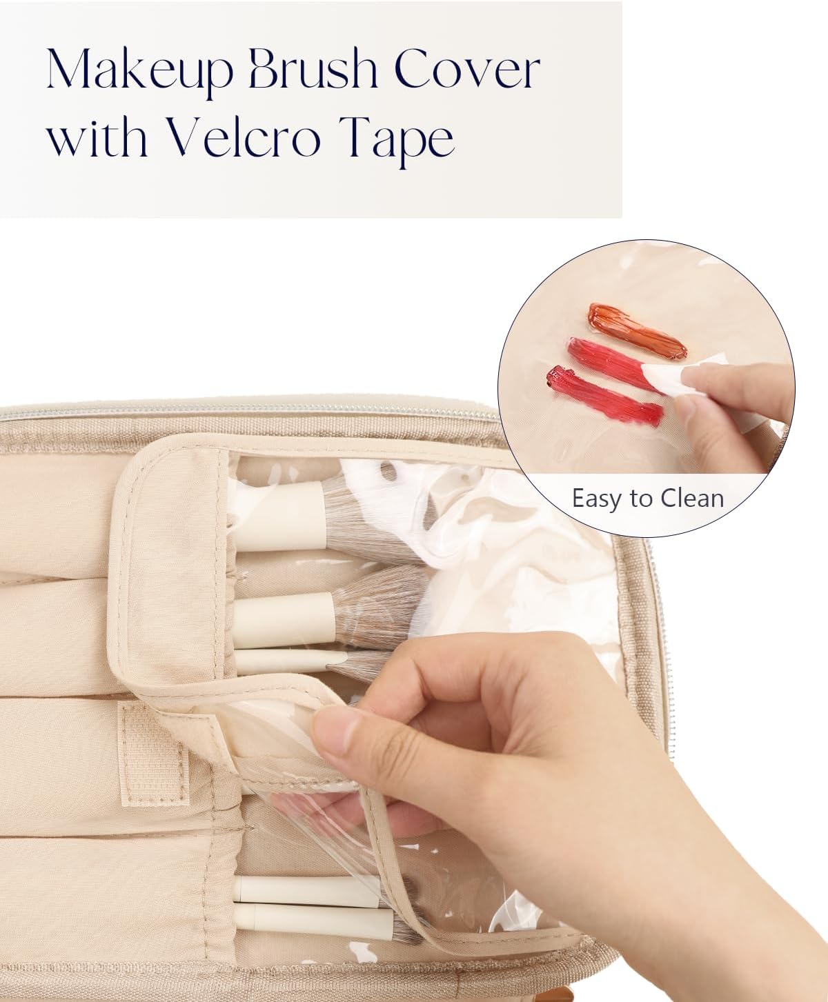 Prite Makeup Bag Portable Cosmetic Organizer with Brush Holder Waterproof Travel Toiletry Bag for Women with Handle and Divider (Brown)