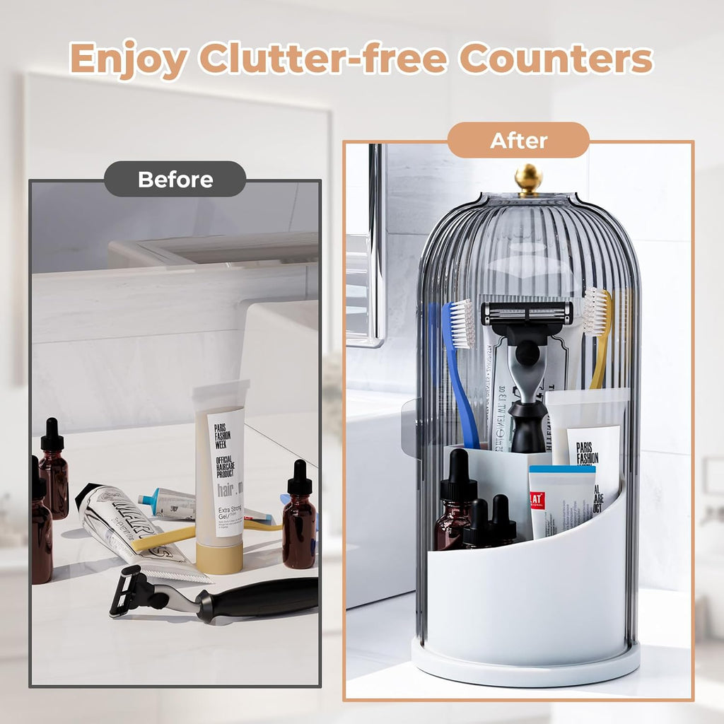 Toothbrush Holders with Sliding Lid for Bathroom Counter Organizer, Tooth Brush Toothpaste Holder for Bathroom Vanity Makeup Brushes Holder -Grey