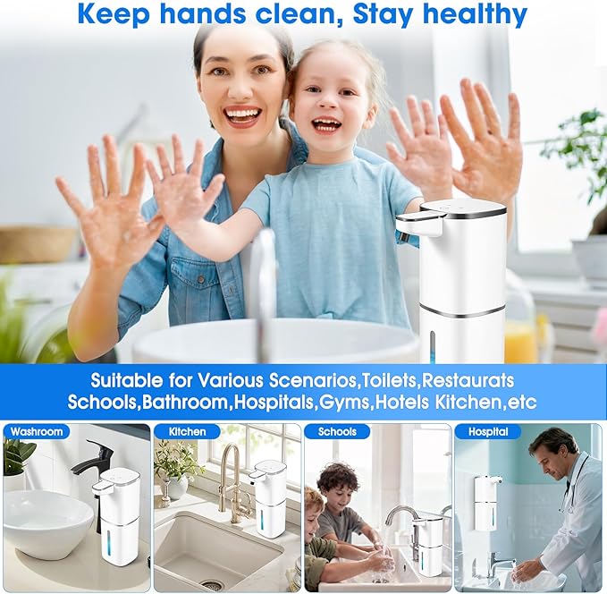 2 Pack Automatic Foaming Soap Dispenser,Touchless Soap Dispenser,13.5oz/400ml Rechargeable Wall Mounted Smart Dispenser for Bathroom Kitchen,Easy for Toddlers(White)