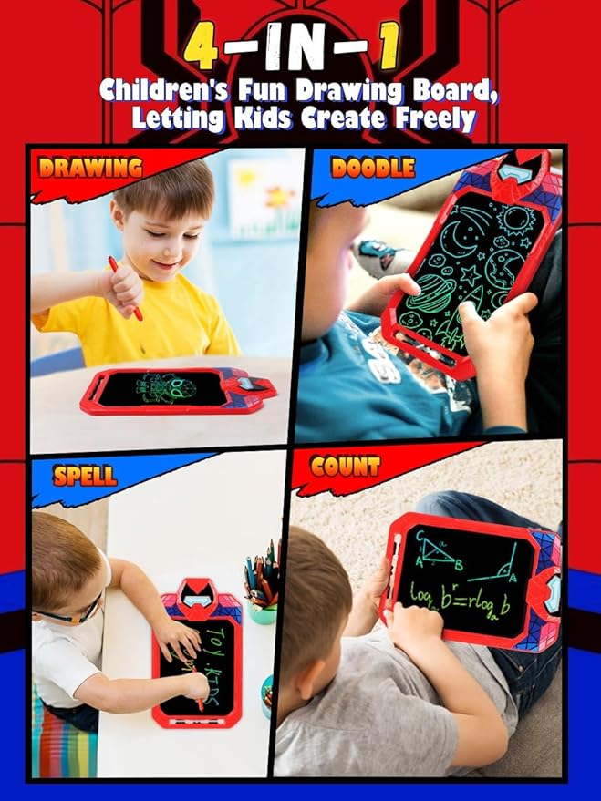 LCD Writing Tablet for Kids 10 Inch Spider Hero for Toddler 3 4 5 6 7 8 - Paint, Doodle Board, Drawing Pad - Travel Toys, Road Trip Car Activities, Birthday Christmas Gift Boys & Man