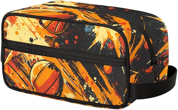 Basketball Theme Boys Travel Toiletry Bag Waterproof Wash Bag Shower Shaving Bag Cosmetic Organizer Makeup Bag Portable Toiletries Accessories for Women Men Basketball