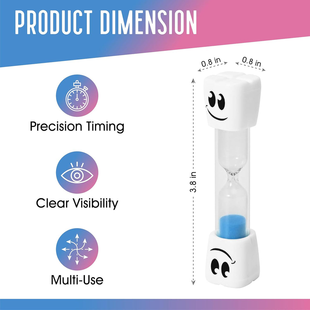 2 Minute Toothbrush Sand Timer for Kids - Set of 2 Small Blue and Pink Smiley Hourglass
