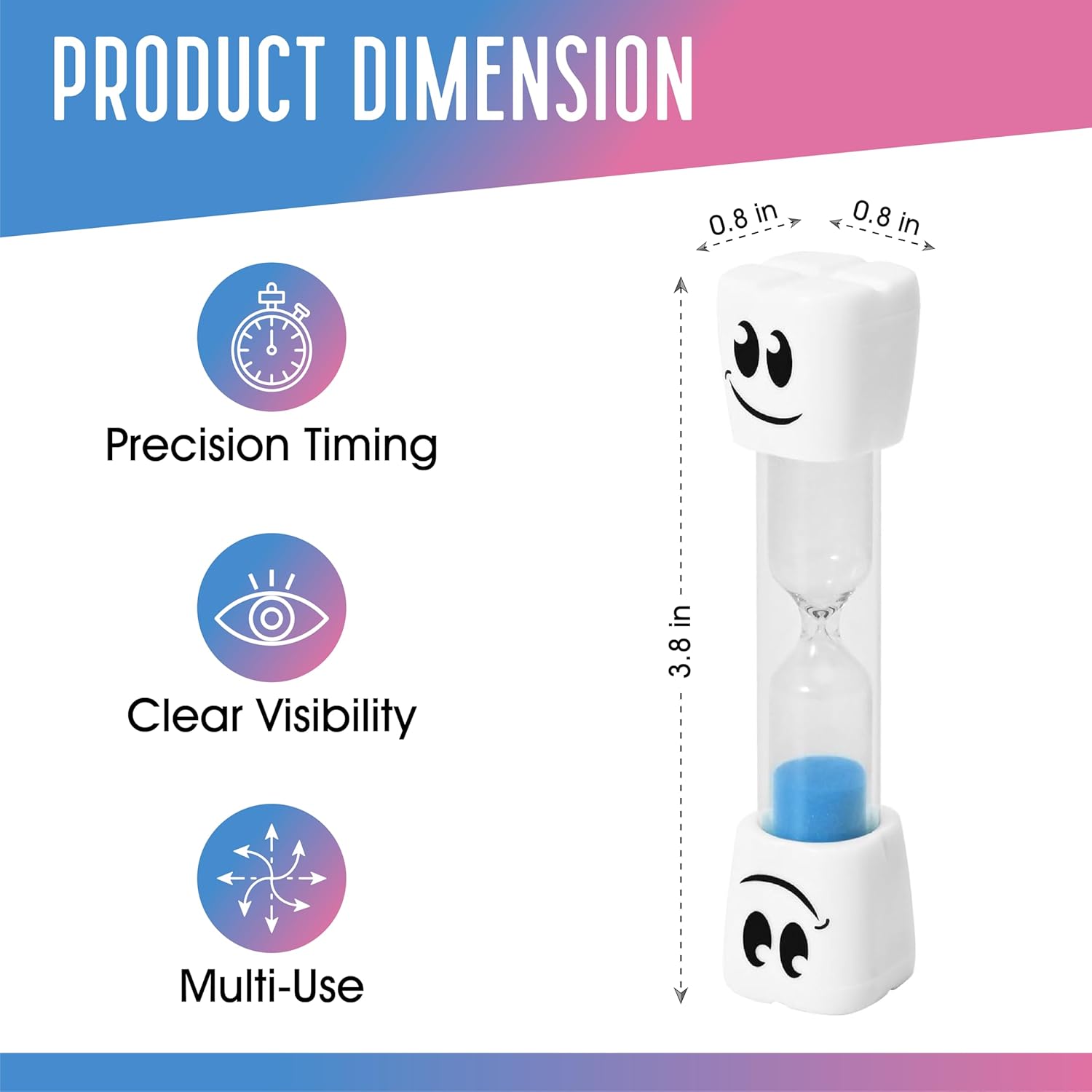 2 Minute Toothbrush Sand Timer for Kids - Set of 2 Small Blue and Pink Smiley Hourglass
