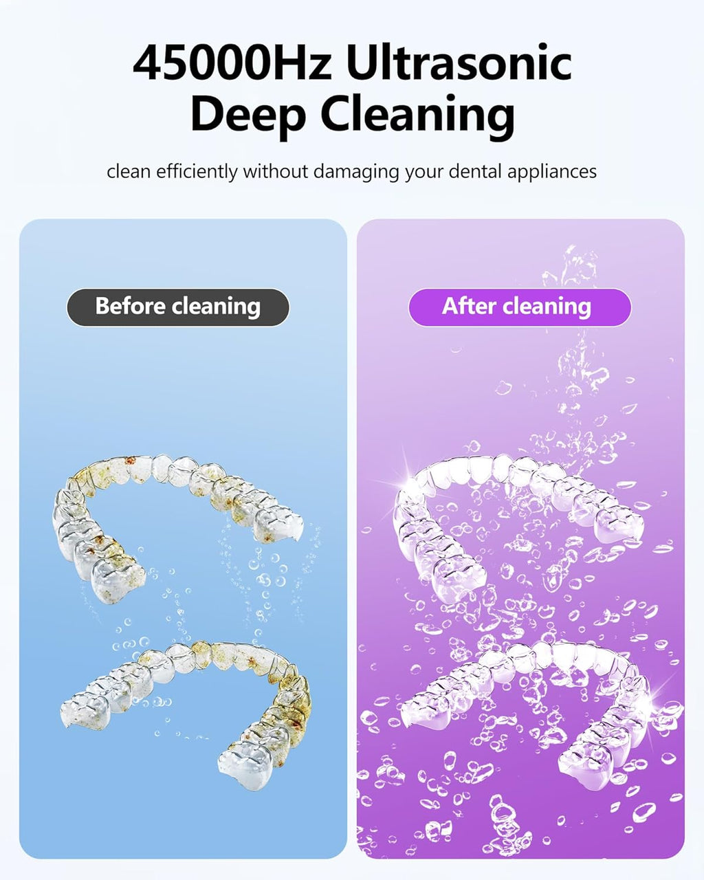 Ultrasonic Retainer Cleaner Machine 45kHz Dental Ultrasonic Retainer Cleaner for Dentures & Mouth Guard Cleaning for Whitening Trays, Toothbrush Heads, Diamond, Jewelry