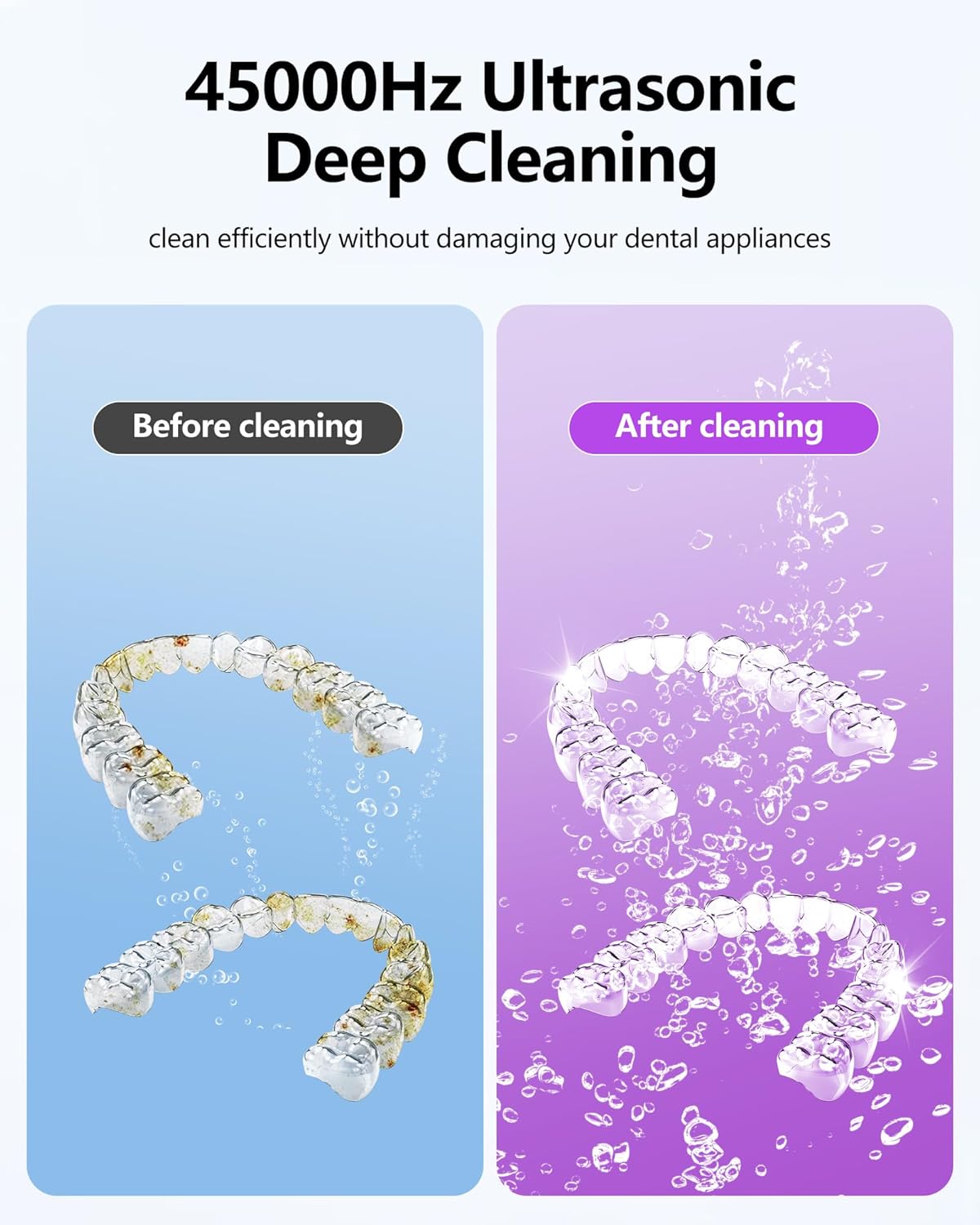 Ultrasonic Retainer Cleaner Machine 45kHz Dental Ultrasonic Retainer Cleaner for Dentures & Mouth Guard Cleaning for Whitening Trays, Toothbrush Heads, Diamond, Jewelry